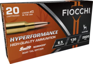 Fiocchi 65CMSCA Hyperformance 6.5Creedmoor 130gr Swift Scirocco II Boat Tail Spitzer 20 Per Box/10 Case