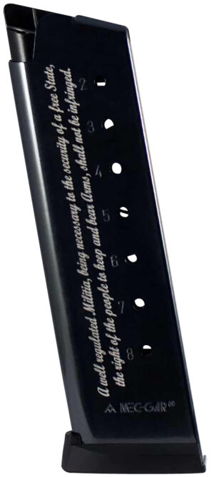 Mec-Gar MGCG45082A 1911 Government 8rd 45 ACP, Blued w/2nd Amendment Engraving Carbon Steel