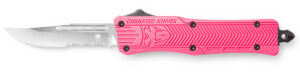 CobraTec Knives SPKCTK1SDS CTK-1 Small 2.75" OTF Drop Point Part Serrated D2 Steel Blade/ Pink Aluminum Handle Features Glass Breaker Includes Pocket Clip