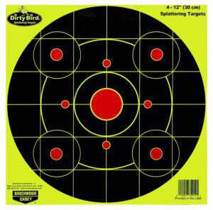 Birchwood Casey 35925 Dirty Bird 12" Bullseye Paper Hanging Pistol/Rifle Black/Yellow 25 Per Pkg