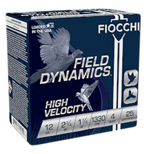 Fiocchi 12HV4 Field Dynamics High Velocity 12Gauge 2.75" 1 1/4oz 4Shot 25 Per Box/10 Case
