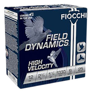 Fiocchi 12HV9 Field Dynamics High Velocity 12Gauge 2.75" 1 1/4oz 9Shot 25 Per Box/10 Case