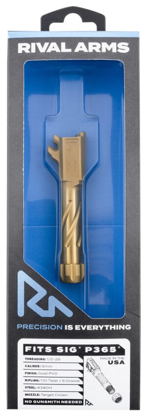 Rival Arms RA20P002E Precision Match Grade 9mm Luger 3.10" Fluted Threaded Gold PVD Steel, Fits Sig P365