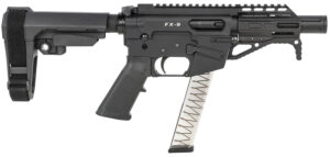 Freedom Ordnance FX9P4S FX-9 9mm Luger 31+1 4" Black Nitride Barrel w/Faux Suppressor, Black Hard Coat Anodized Aluminum Receiver, SB Tactical SBA3 Pistol Brace Stock, Black Polymer Grip