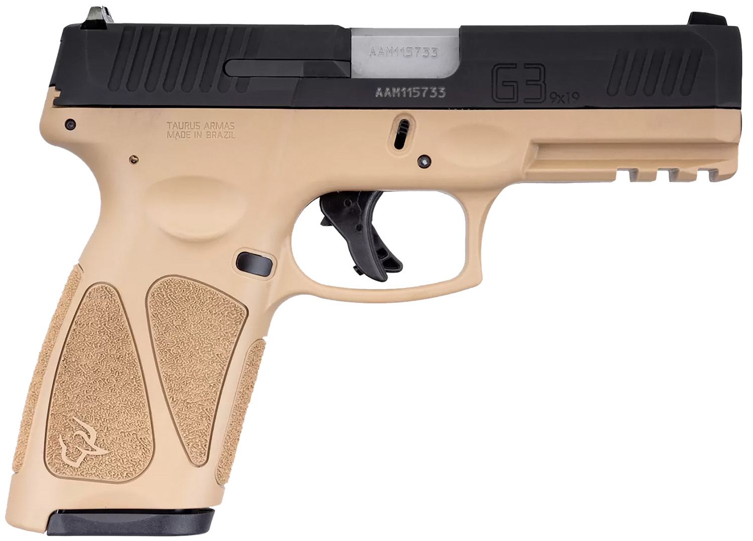 Taurus 1G3B941T15 G3 9mm Luger 15+1 4" Matte Stainless Steel Barrel, Matte Black Tenifer Cerakote Serrated Alloy Steel Slide, Tan Polymer Frame w/Picatinny Rail, Tan Polymer Grip, Right Hand