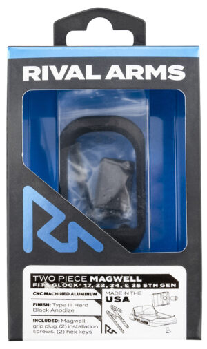 Rival Arms RARA70G121A Two Piece Magwell  Compatible w/Gen5  Glock 17/22/34/35, Black Anodized Aluminum