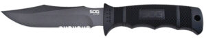 S.O.G SOGM37NCP Seal Pup  4.75" Fixed Clip Point Part Serrated Powder Coated AUS-8A SS Blade Black w/Raised Diamond Pattern GRN Handle Includes Lanyard/Sheath