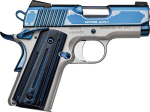 Kimber Mfg, Inc 3200362 Ultra II  45 ACP 7+1 3" Stainless Match Grade Barrel, Engraved Sapphire Blue PVD Serrated Stainless Steel Slide, Satin Silver Aluminum Frame w/Beavertail, G10 Grip