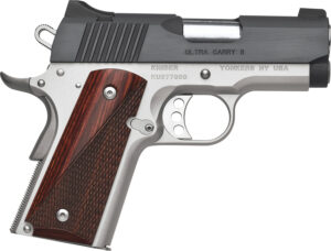 Kimber Mfg, Inc 3200321 Ultra Carry II  45 ACP 7+1 3" Stainless Match Grade Barrel, Matte Black Brushed Serrated Steel Slide, Satin Silver Aluminum Frame w/Beavertail, Rosewood Grip