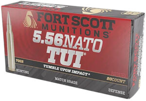 Fort Scott Munitions 556-070-SCV2 Tumble Upon Impact (TUI)  5.56mm 70gr Solid Copper Spun 20 Per Box/25 Case