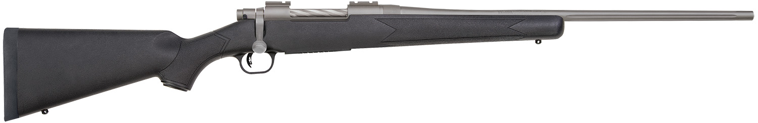 Mossberg 28010 Patriot Synthetic Full Size 30-06 Springfield 5+1 22" Stainless Cerakote Fluted Barrel, Stainless Cerakote Receiver Drilled & Tapped, Black Fixed Synthetic Stock, Right Hand