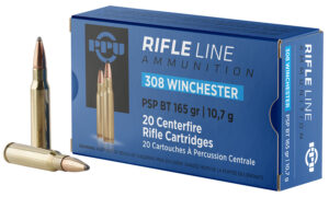 PPU PP3082 Standard Rifle  308Win 165gr Pointed Soft Point Boat Tail 20 Per Box/10 Case