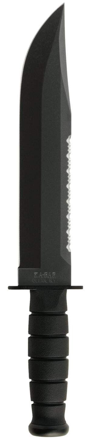 Ka-Bar 2211 Big Brother 9.38" Fixed Top Serrated/Bottom Straight Plain Black 1095 Cro-Van Blade, Black Kraton G Handle, Includes Sheath