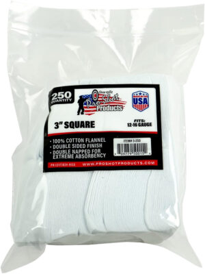 Pro-Shot 3250 Cleaning Patches  12-16 Gauge 3" Square Cotton Flannel 250 Pack
