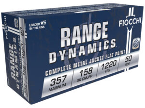Fiocchi 357GCMJ Range Dynamics 357Mag 158gr Copper Metal Jacket Flat Point 50 Per Box/20 Case
