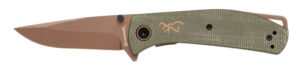 Browning 3220516B Trailside EDC Small 3" Folding Modified Drop Point Plain Titanium Finish D2 Steel Blade, Green Micarta Handle, Boxed Pkg