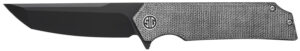Sig Sauer Knives TS8BB Tsuru 3.30" Folding Tanto Plain Black PVD 154CM SS Blade, 4.20" Salt & Pepper Micarta Handle