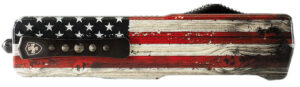 Templar Knife MZWUS121 Premium Weighted Small 3" OTF Dagger Plain Black Oxide Stonewashed Powder Coated D2 Steel Blade, 4.50" Painted Wood Grain US Flag Aluminum Zinc Alloy Handle