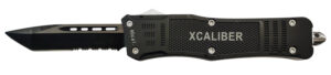 Xcaliber Knife Company 40 Cal Large 3.80" OTF Tanto Part Serrated Black 440C SS Blade, 5.30" Steel Handle