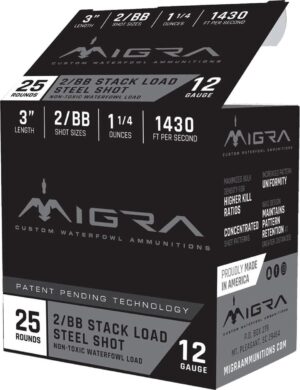 Migra Waterfowl Steel Shot Shotshell 12 ga 3" 1-1/4 oz 1430 fps #2-BB 25/ct