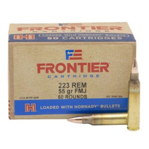 Hornady Frontier Rifle Ammunition . 223 Rem 55 gr FMJ 3240 fps 50/ct(Oriented)