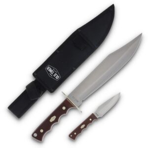 Old Timer Bowie Fixed Blade Combo 10" Bowie Blade 3-1/2" Skinner Blade Brown