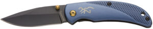 Browning 3220341 Prism 3 EDC Folding 2.38" Plain Black Oxide 7Cr17MoV SS Blade, Navy w/Brass Accents & Logo Anodized Aluminum Handle, Includes Pocket Clip
