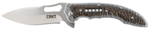 CRKT 5460 Fossil Compact 3.41" Folding Drop Point Plain Satin 8Cr13MoV SS Blade, Brown G10/SS Handle, Includes Pocket Clip