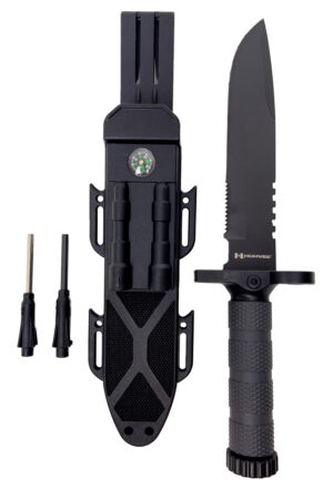 Humvee Adventure Gear HMVKFXB02 Next-Gen Survival Knife  7.50" Fixed Sawback Plain Black Stainless Steel Blade Black Textured Rubber Handle Includes Sheath