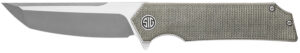 Sig Sauer Knives TS8SG Tsuru  3.30" Folding Tanto Plain Satin 154CM SS Blade, 4.20" Green Canvas Micarta Handle