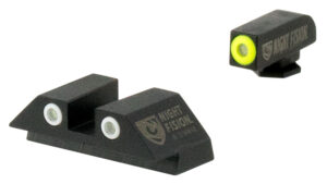 Night Fision GLK001003YGW Tritium Night Sights For Glock Green Tritium Yellow Outline Front Sight- Green Tritium White Outline Rear Sight Glock 17/17L/19/22