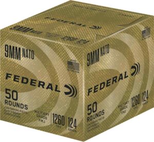 Federal NATO Military Grade Ball Handgun Ammunition 9mm Luger 124 gr FMJ 1030 fps 50/ct