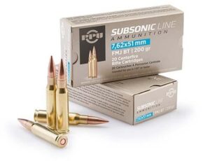 PPU Subsonic Rifle Ammunition 7.62x51mm 200 gr FMJBT 1050 fps 20/ct