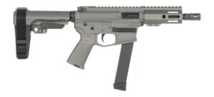 Shark Coast Tactical SCC06780SP9NGY Sneeky Pete 9mm Luger 30+1 5.50" Black Melonite Threaded Barrel, Gray Cerakote Receiver, SB Tactical SBA3 Brace